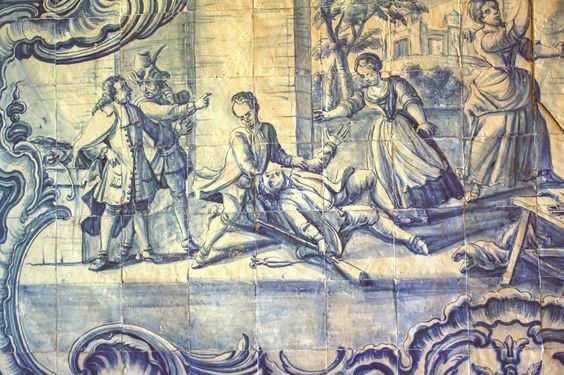 Painel de azulejos [pormenor] da escadaria sul do antigo Convento de Nossa Senhora de Jesus, atual Academia das Ciências de Lisboa, autor não atribuído, 2ªmetade do século XVIII