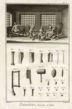 Fabricante de contas de Rosário. Gravura. Enciclopédia de Diderot-Benard.1751.