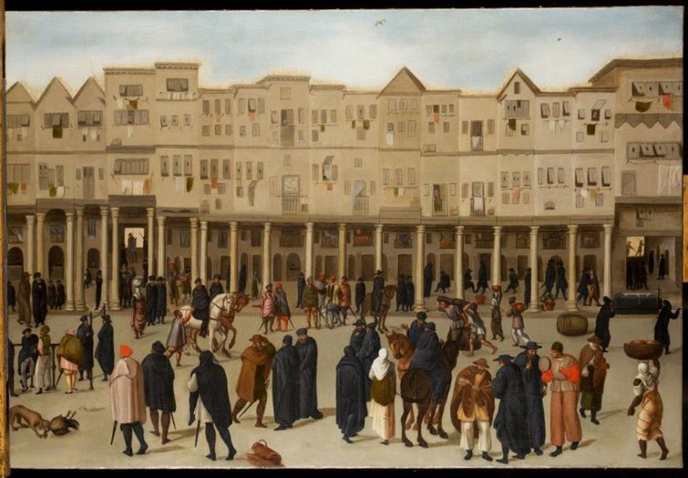 A Rua Nova dos Mercadores, autor desconhecido, século XVI. Society of Antiquaries of London. Museu Nacional de Arte Antiga.