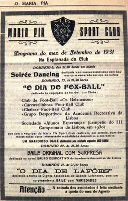 Maria Pia Sport Club Programa do mez de Setembro de 1931