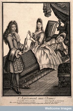A fashionable lady being given an enema by a charming young man. Séc. XVIII. Wellcome Library. A fashionable lady being given an enema by a charming young man. Séc. XVIII. Wellcome Library.