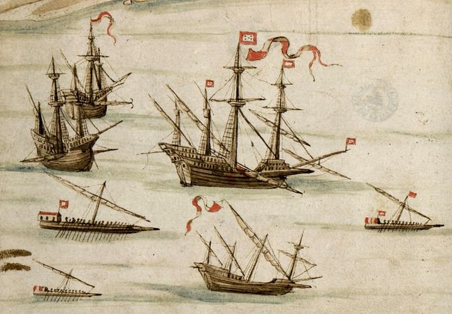 Tábua da Aguada do Xeque, Socotorá, D. João de Castro, Roteiro do Mar Roxo (Pormenor). 1541, Biblioteca Geral da Universidade de Coimbra.